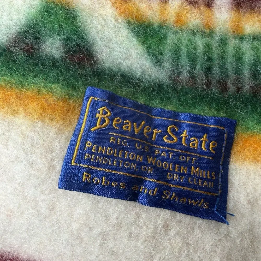 Vtg Pendleton Beaver State Throw Blanket Wool Crib Baby Southwestern Aztec 40x25